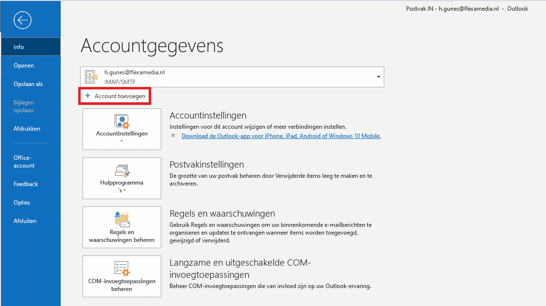 Een emailaccount instellen of toevoegen in Outlook