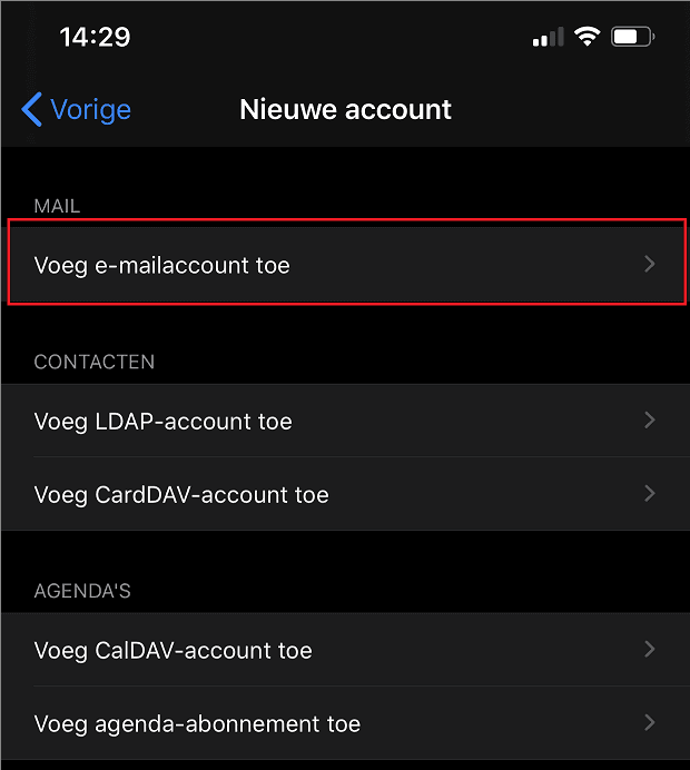 E-mail account toevoegen op een iPhone/iPad.